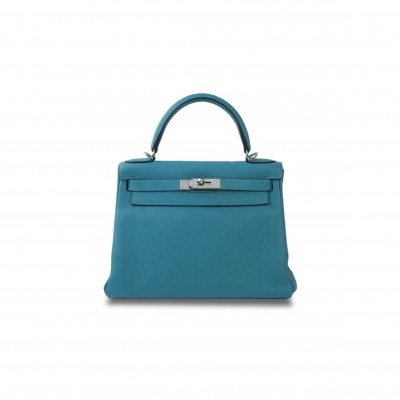 HERMÈS KELLY 25 BLUE TOGO WITH PALLADIUM HARDWARE (25*17*7cm) 